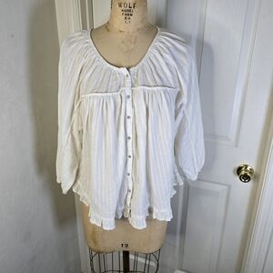 Womens Off White American‎ Eagle Cotton Ruffle Oversize Top XS